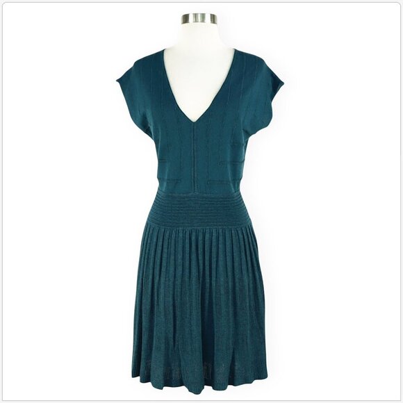 Max Studio Legion Blue Teal Textured Cap Sleeve Sweater Dress New NWT Size L - Picture 3 of 6